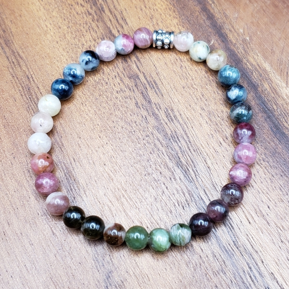 SOLD Watermelon Tourmaline & Silver Accent Beads Bracelet - Picture 1 of 11
